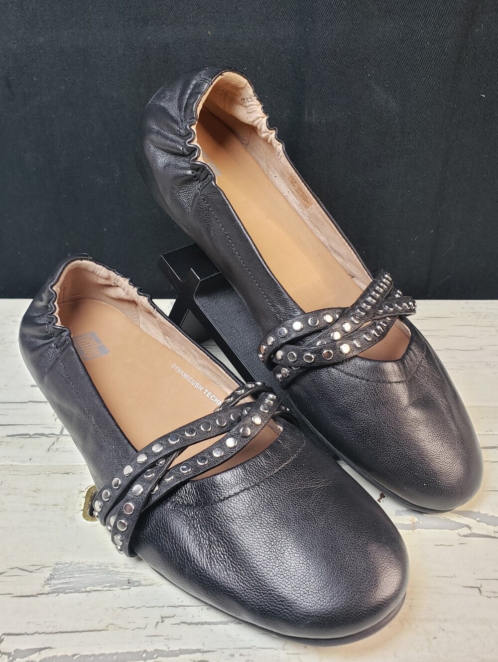 FitFlop 'Allegro' Ballet Flats w/ Studded Straps in Black - Women's size 8